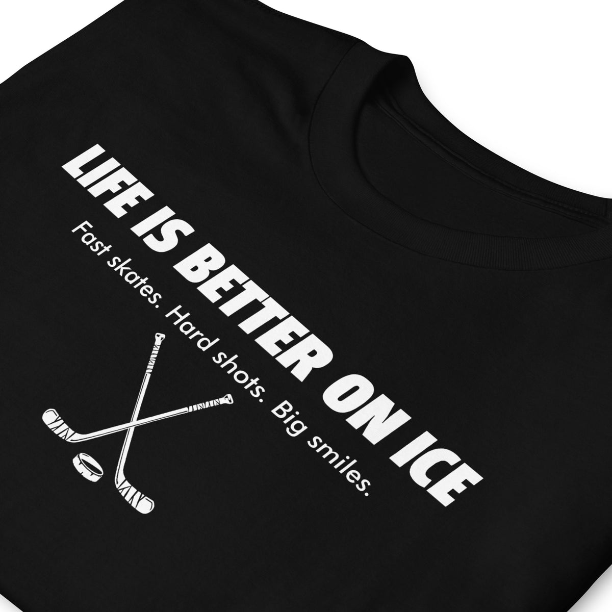 BallerTee Life Is Better On Ice hockey graphic t-shirt, black, front view