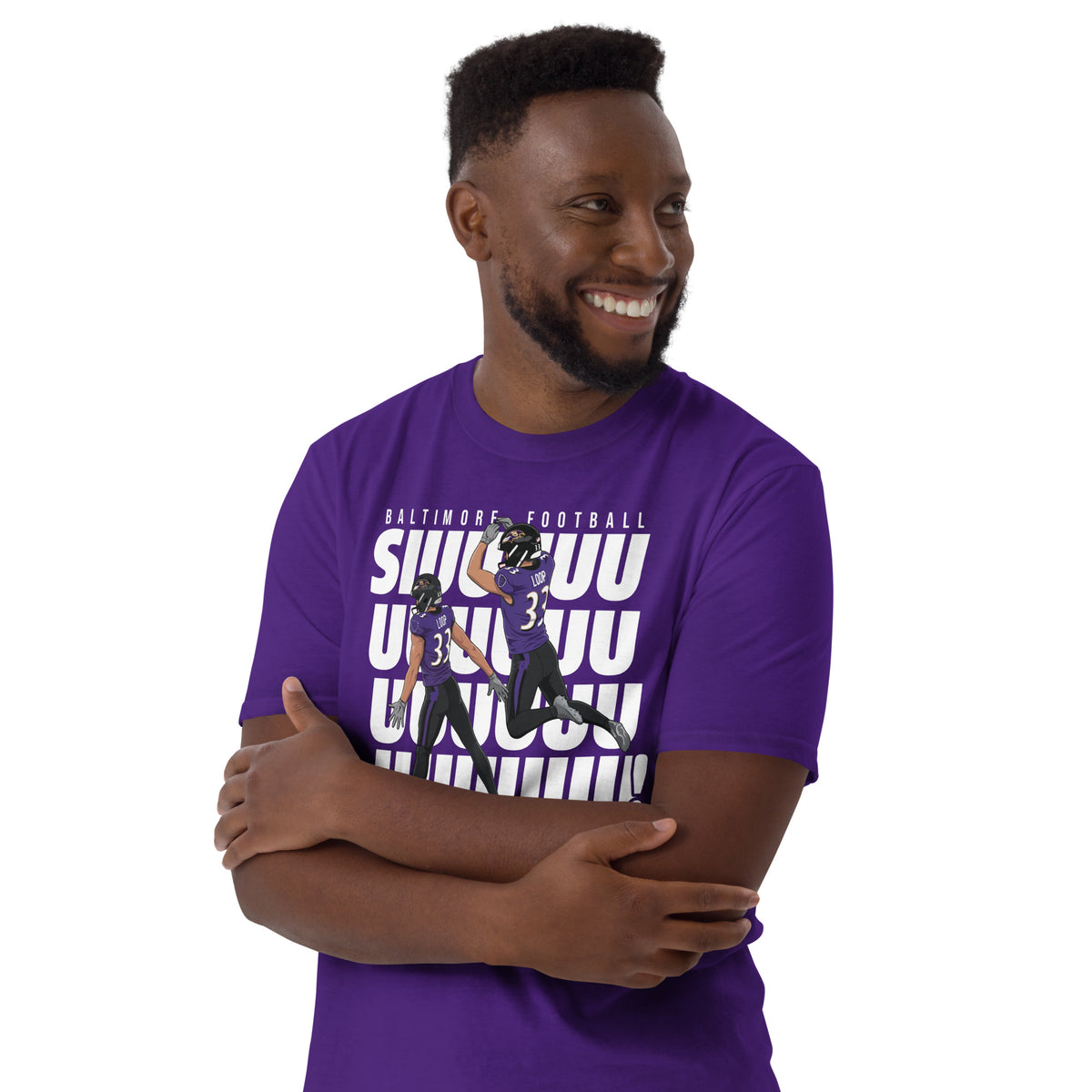 Purple Tyler Loop Baltimore football Siuuu celebration graphic T-shirt