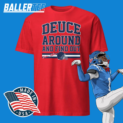 Deuce Around And Find Out Ole Miss Football T-Shirt for Deuce Alexander fans, product mockup
