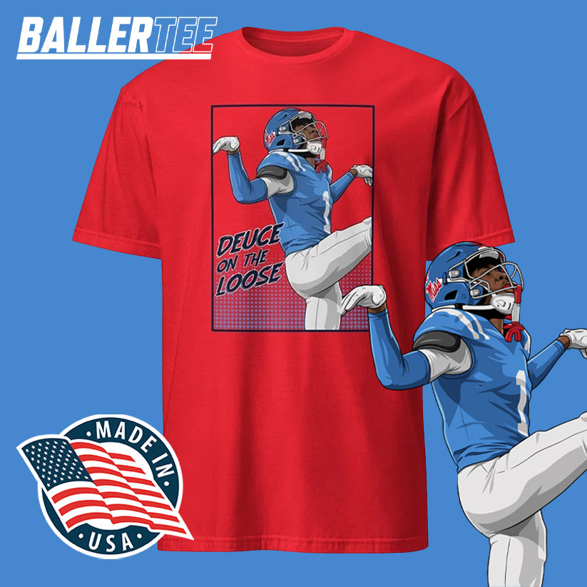 Deuce On The Loose Ole Miss Football T-Shirt for Deuce Alexander fans, product mockup
