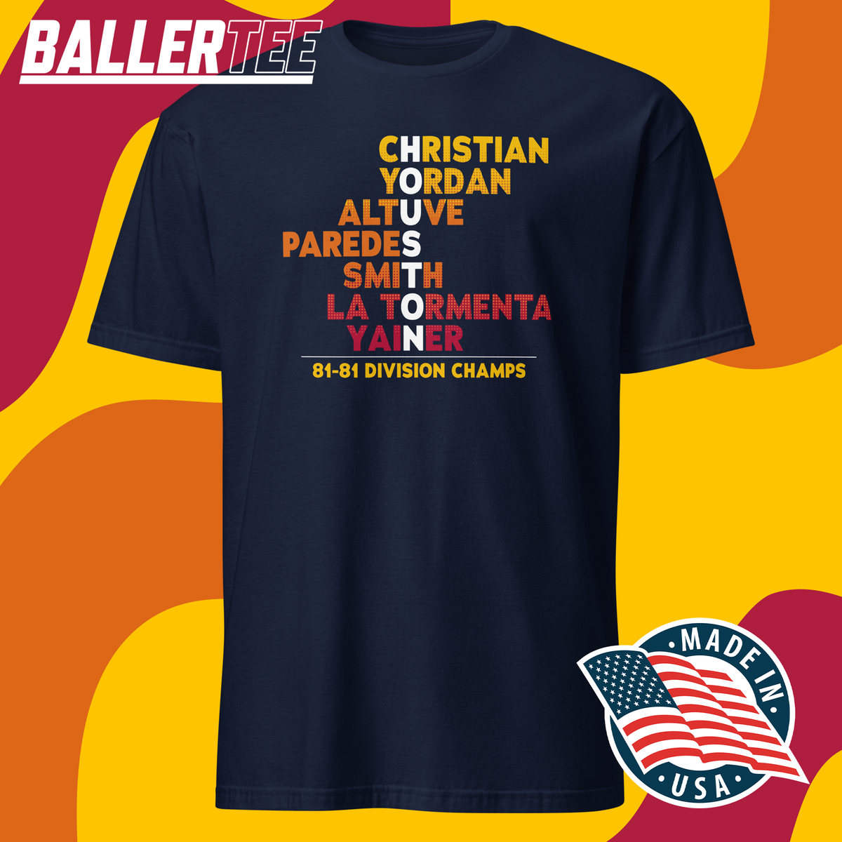 Navy Houston Astros Division Champs 2026 graphic T-shirt, front view