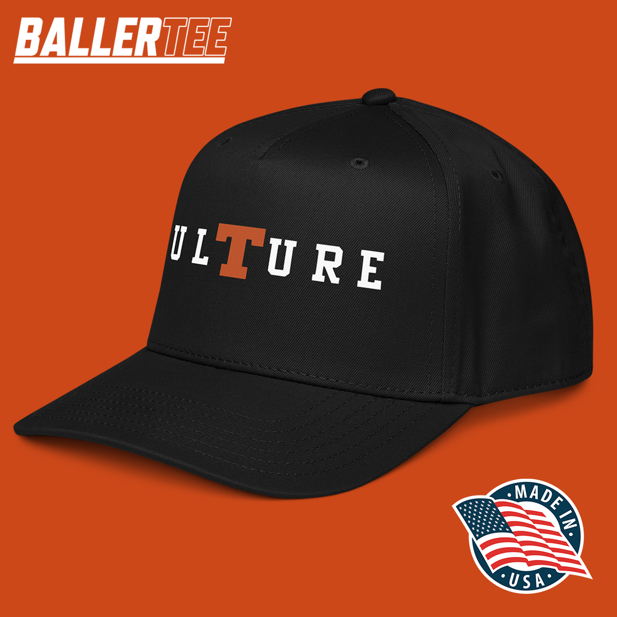 Black Texas Football Culture snapback hat with “CULTURE” lettering on the front, a curved visor, and an adjustable closure.