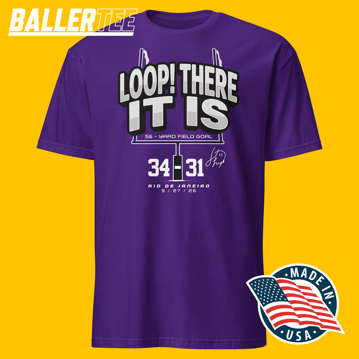 Purple Tyler Loop Baltimore football Loop There It Is graphic T-shirt, front view
