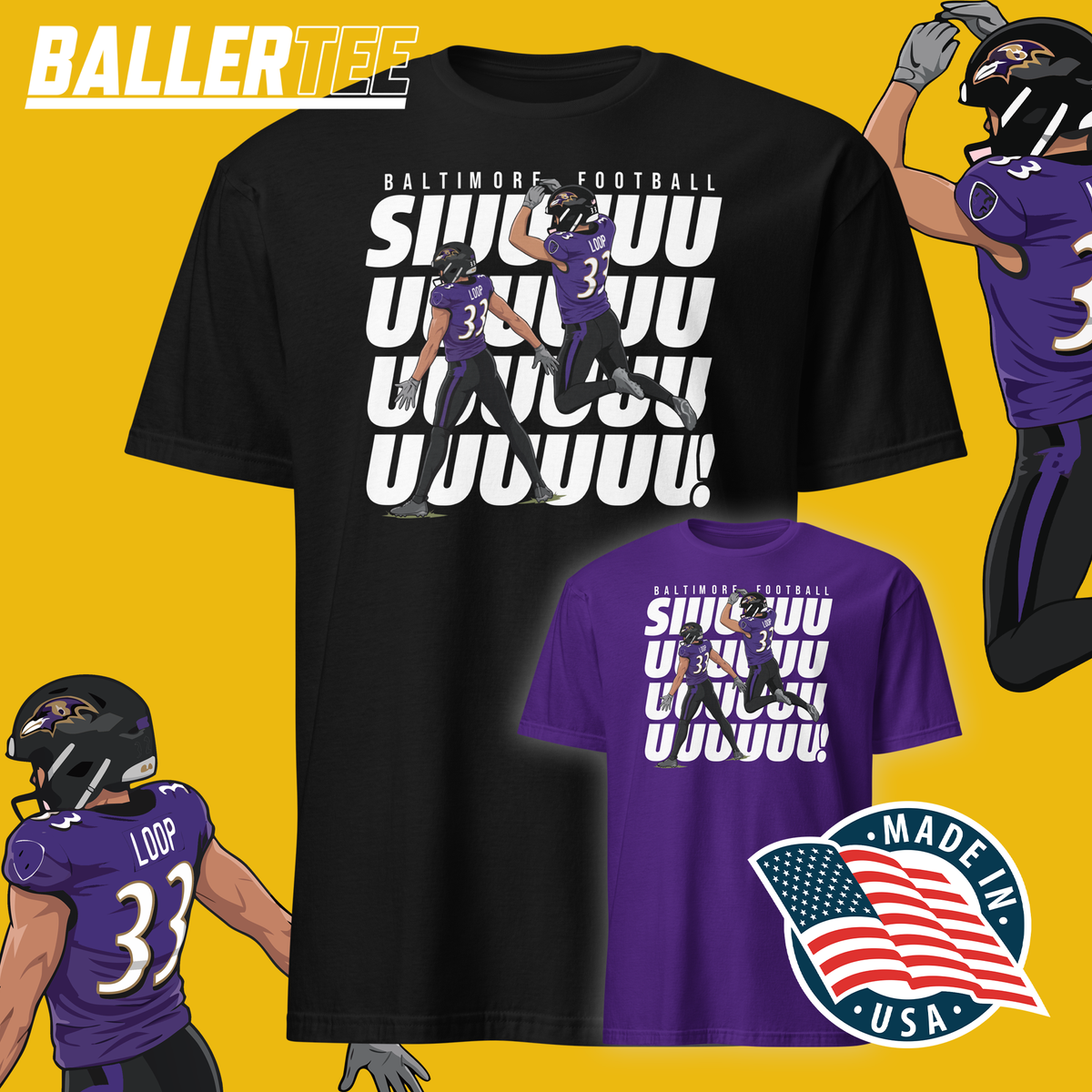 Black Tyler Loop Baltimore football Siuuu celebration graphic T-shirt
