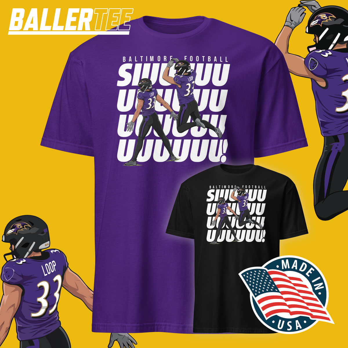 Purple Tyler Loop Baltimore football Siuuu celebration graphic T-shirt