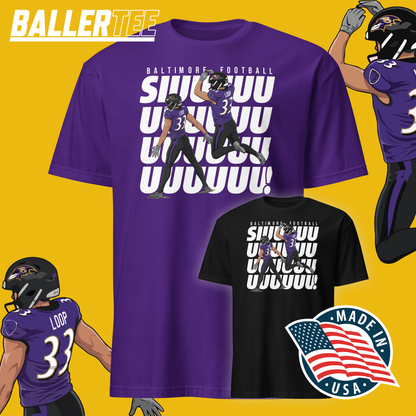 Purple Tyler Loop Baltimore football Siuuu celebration graphic T-shirt