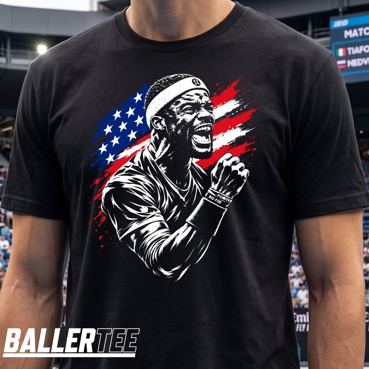 Frances Tiafoe Big Foe graphic unisex t-shirt in black by Ball