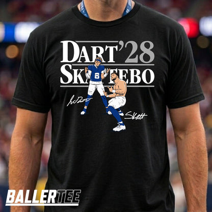 Jaxson Dart Cam Skattebo NY Giants Football T-Shirt in black, front view – BallerTee graphic tee