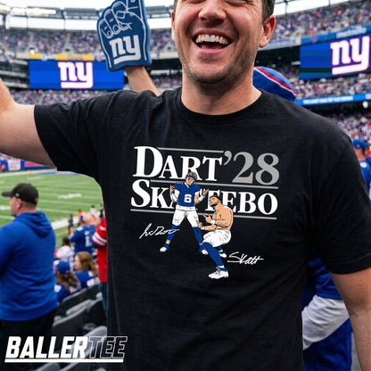 Jaxson Dart Cam Skattebo NY Giants Football T-Shirt in black, front view – BallerTee graphic tee
