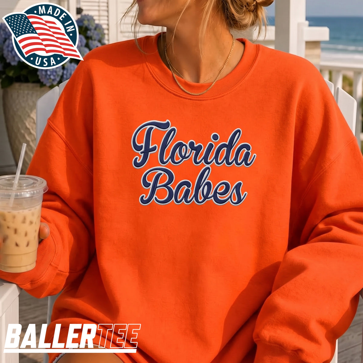 Florida Gators Babes women’s sweatshirt in orange, front view

