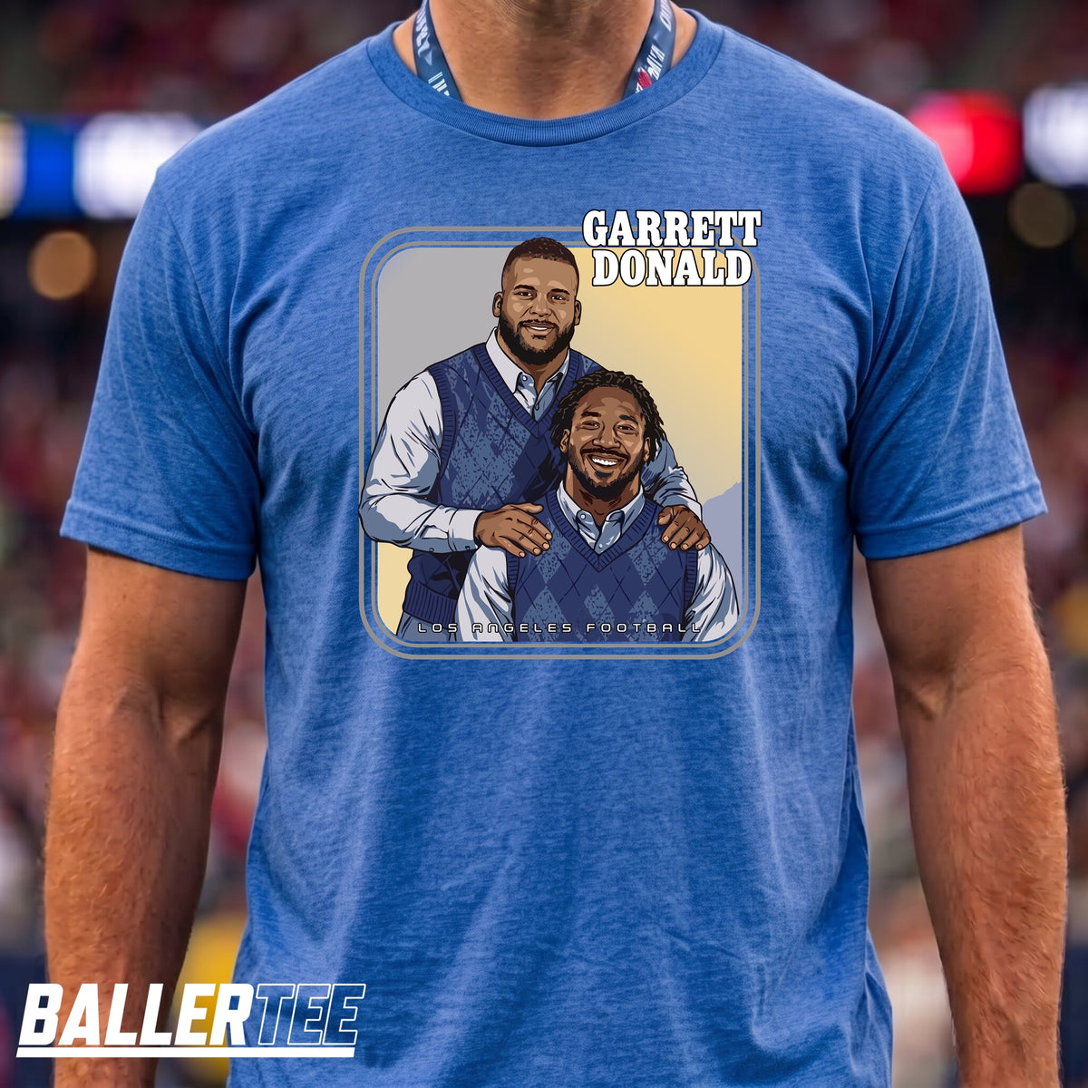 Heather Royal Blue unisex t-shirt with Garrett Donald Step Brothers graphic — LA Rams fan tee by BallerTee
