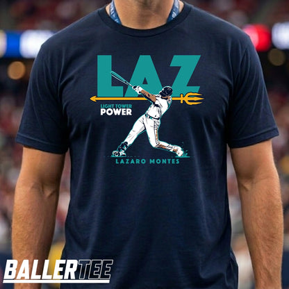Lazaro Montes Seattle Mariners Baseball Unisex T-Shirt in navy, front view