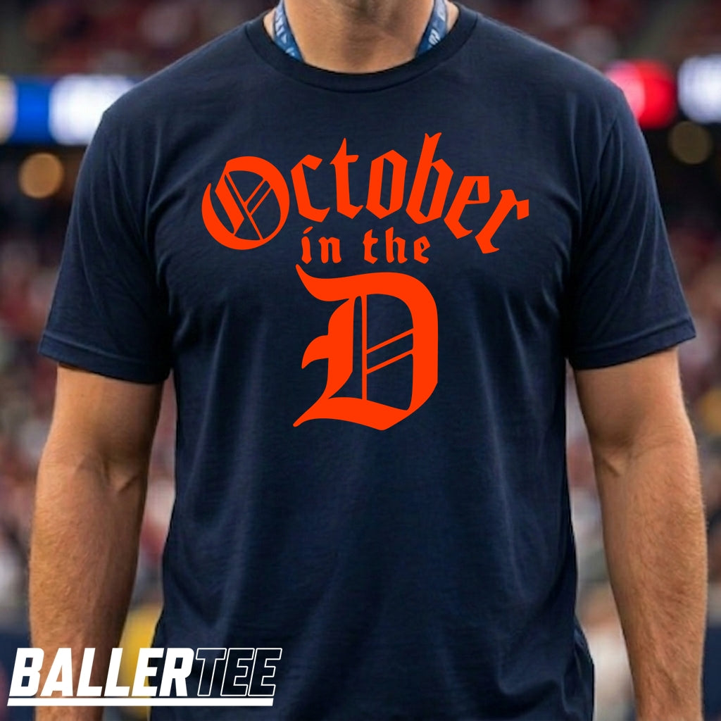 Red October Detroit Tigers baseball unisex t-shirt in navy — postseason fan graphic tee by BallerTee