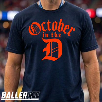 Red October Detroit Tigers baseball unisex t-shirt in navy — postseason fan graphic tee by BallerTee