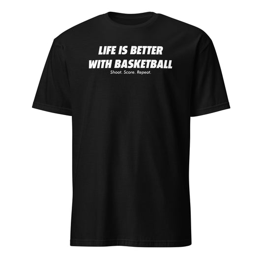 BallerTee Life Is Better With Basketball graphic t-shirt, black, front view