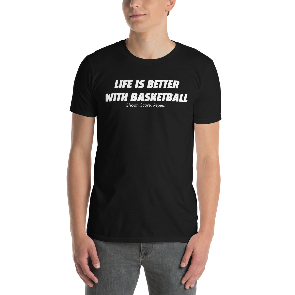 BallerTee Life Is Better With Basketball graphic t-shirt, black, front view