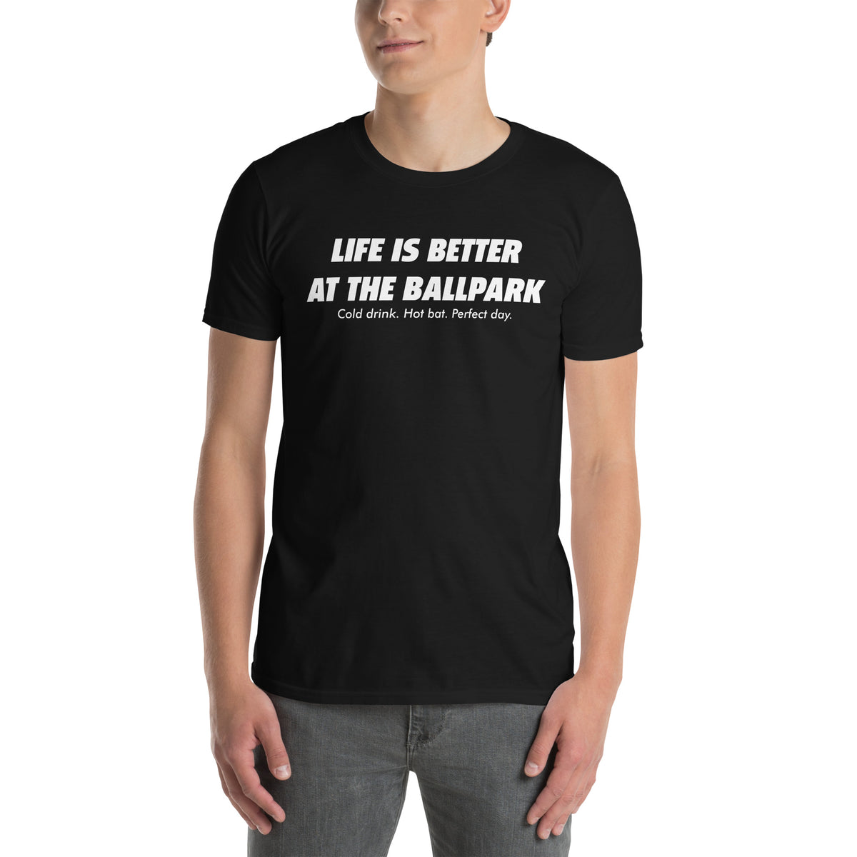 BallerTee Life Is Better At The Ballpark baseball t-shirt, black, front view