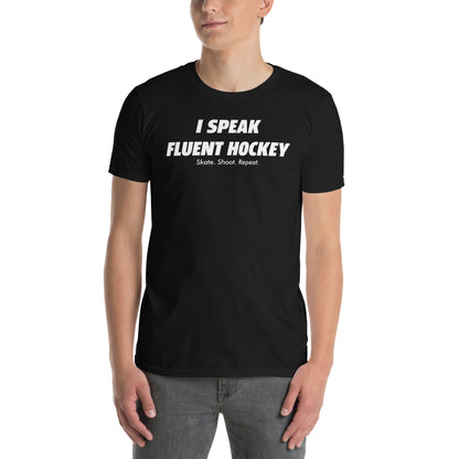 BallerTee I Speak Fluent Hockey graphic t-shirt, black