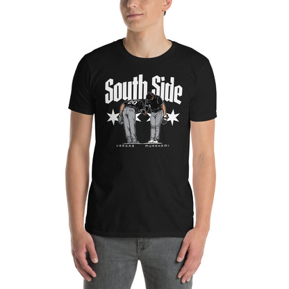 Black Chicago Baseball South Side graphic t-shirt featuring Vargas and Murakami with Chicago stars and bold gothic lettering
