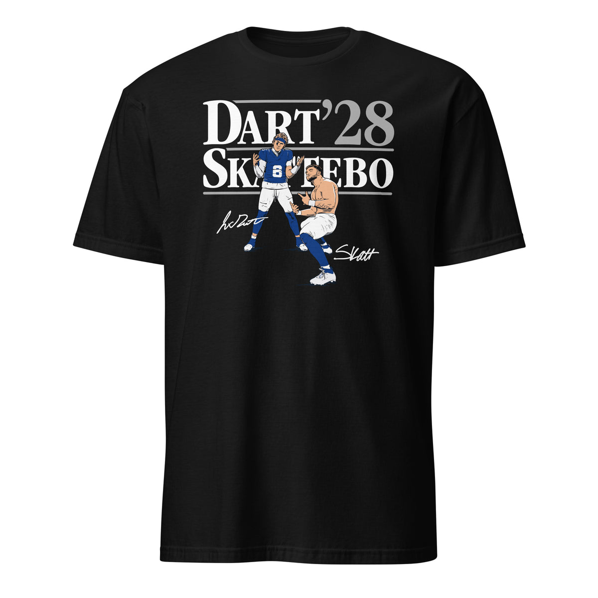 Jaxson Dart Cam Skattebo NY Giants Football T-Shirt in black, front view – BallerTee graphic tee