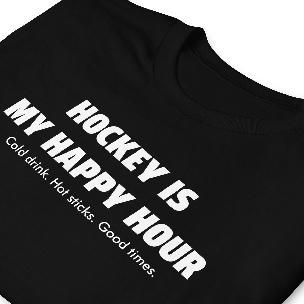 BallerTee Hockey Is My Happy Hour graphic t-shirt, black, front view