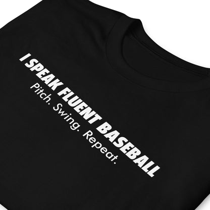 BallerTee I Speak Fluent Baseball graphic t-shirt, black, front view