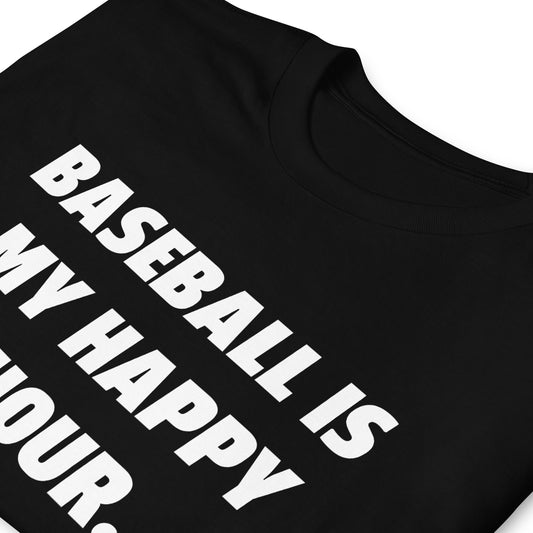 BallerTee Baseball Is My Happy Hour graphic t-shirt, black, front view