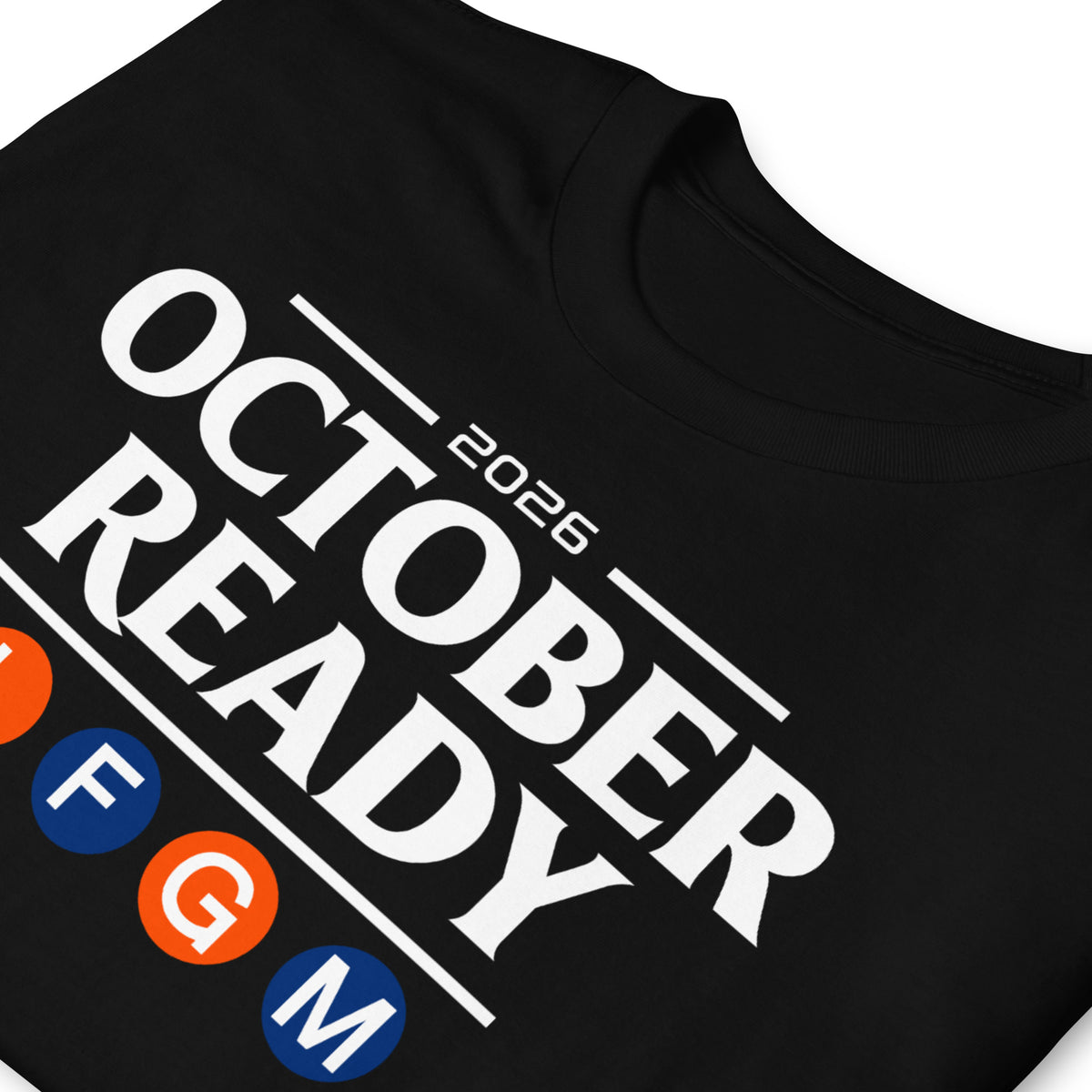 New York Mets October Ready baseball graphic t-shirt in black, front view — BallerTee