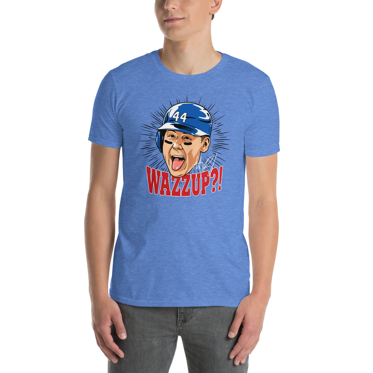 Rizzo Chicago C Wazzup Baseball Graphic T-Shirt – front view alternate, heather royal