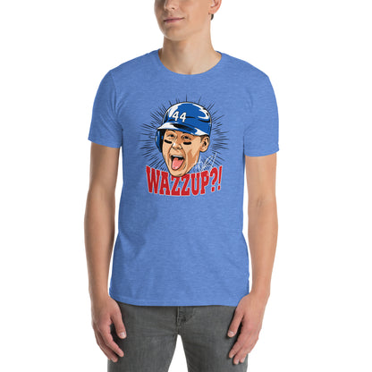 Rizzo Chicago C Wazzup Baseball Graphic T-Shirt – front view alternate, heather royal