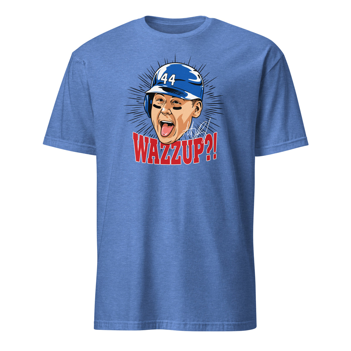 Rizzo Chicago C Wazzup Baseball Graphic T-Shirt – front view, heather royal