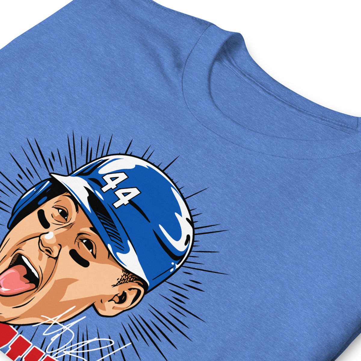 Rizzo Chicago C Wazzup Baseball Graphic T-Shirt – zoomed-in graphic detail, heather royal