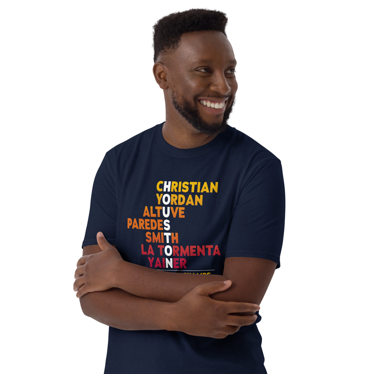 Navy Houston Astros Division Champs 2026 graphic T-shirt, front view