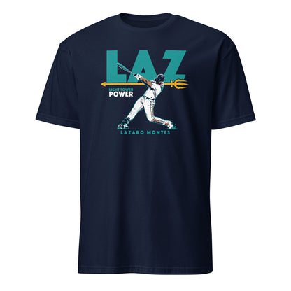 Lazaro Montes Seattle Mariners Baseball Unisex T-Shirt in navy, front view