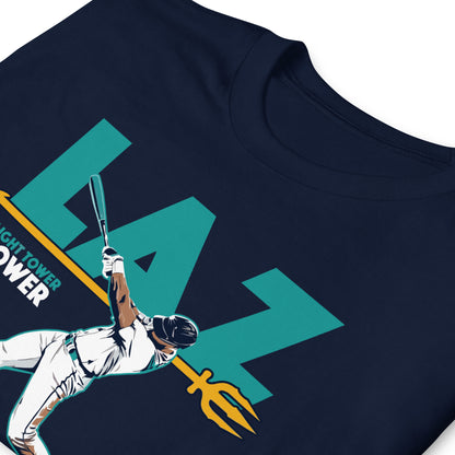 Lazaro Montes Seattle Mariners Baseball Unisex T-Shirt in navy, front view