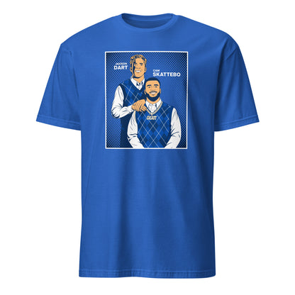 Jaxson Dart and Cam Skattebo New York Giants football unisex t-shirt in royal blue
