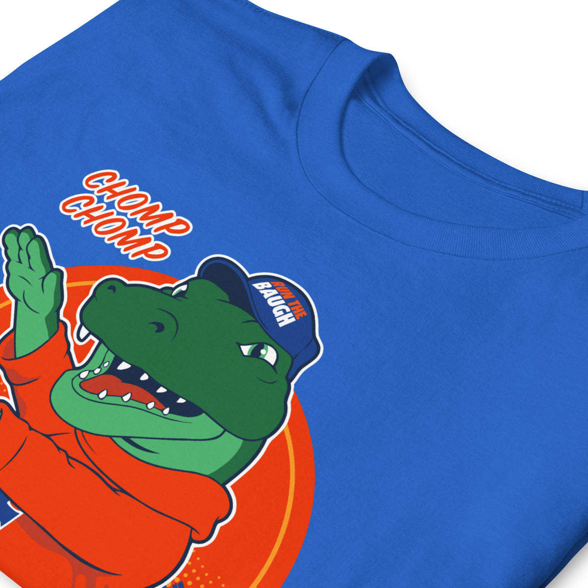 Royal blue Chomp Chomp Florida Gators football graphic T-shirt, front view